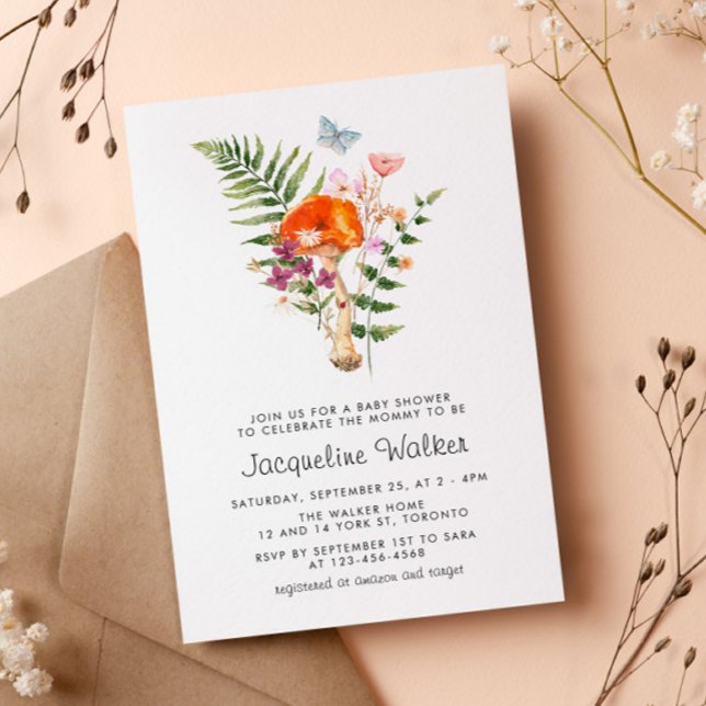 Watercolor Wild Mushroom Baby Shower Invitation (Creator Uploaded)