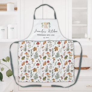 Watercolor Wild Mushroom Fern Botanical Pattern Apron