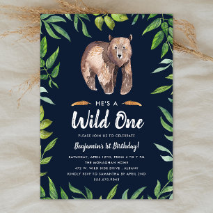 Watercolor Wild One Birthday Invitation   Navy