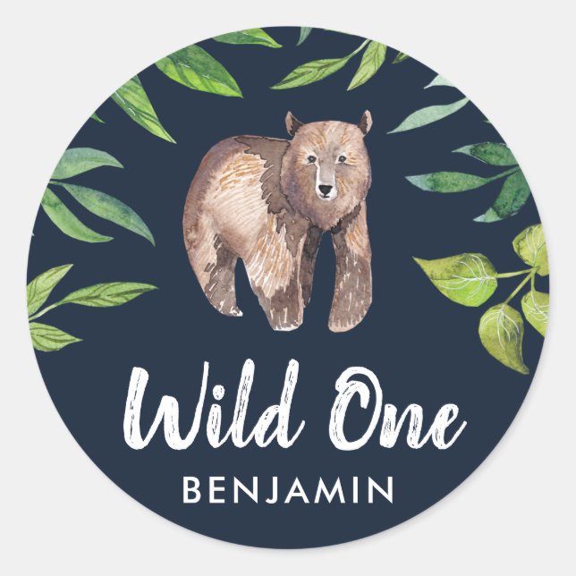 Watercolor Wild One Personalised Stickers | Dark (Front)