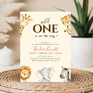 Watercolor Wild One Safari Baby Shower Invitation