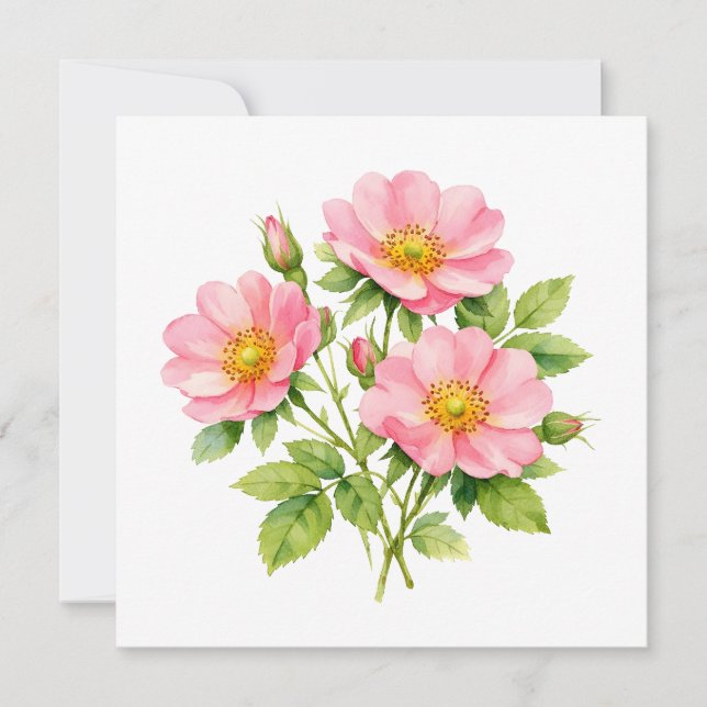 Watercolor Wild Pink Roses  Card (Front)