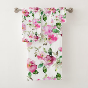 Watercolor Wild Rose Pattern Bath Towel Set