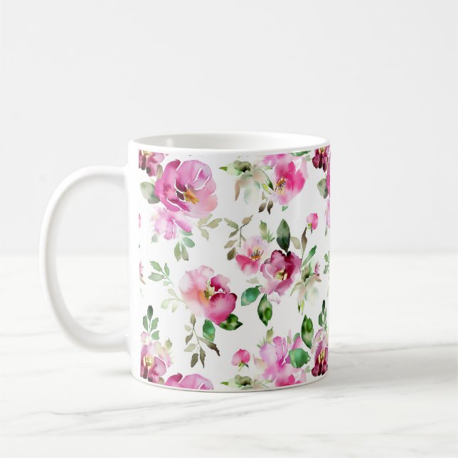 Watercolor Wild Rose Pattern Coffee Mug (Left)