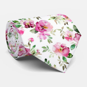 Watercolor Wild Rose Pattern Tie