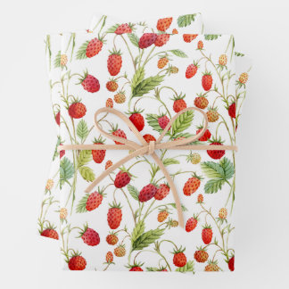 Watercolor Wild Strawberry Pattern Wrapping Paper Sheet