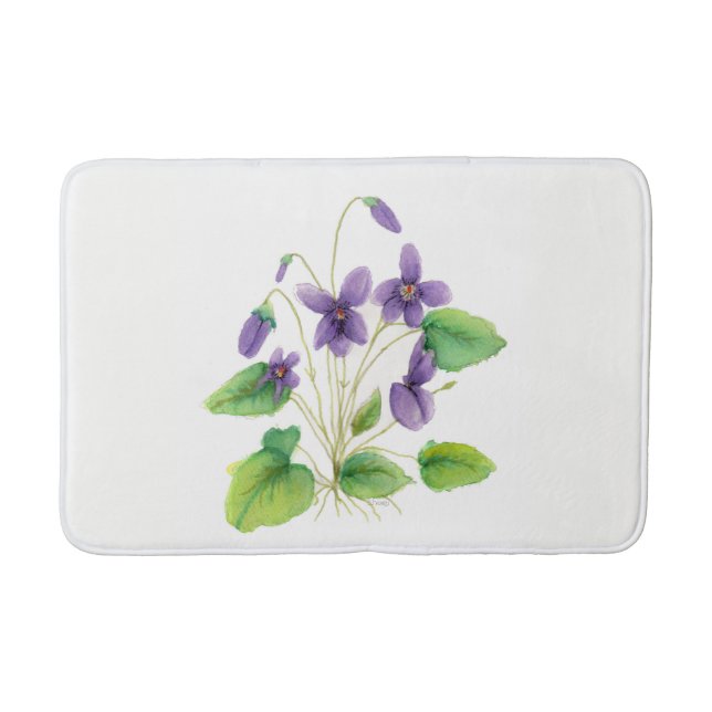Watercolor Wild Violets Bath Mat (Front)