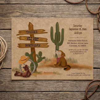 Watercolor Wild West Cowboy Desert Birthday Party Invitation