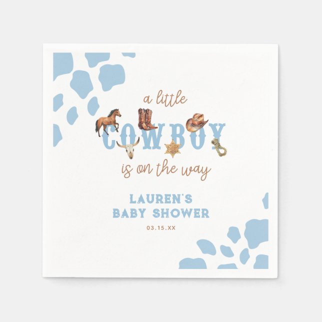 Watercolor Wild West Little Cowboy Baby Boy Shower Napkin (Front)