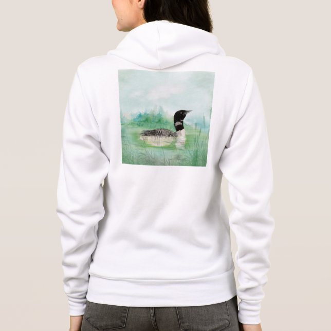 Watercolor Wilderness Bird Common Loon art Hoodie (Back)