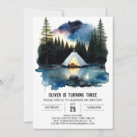 Watercolor Wilderness Camper Birthday Invitation