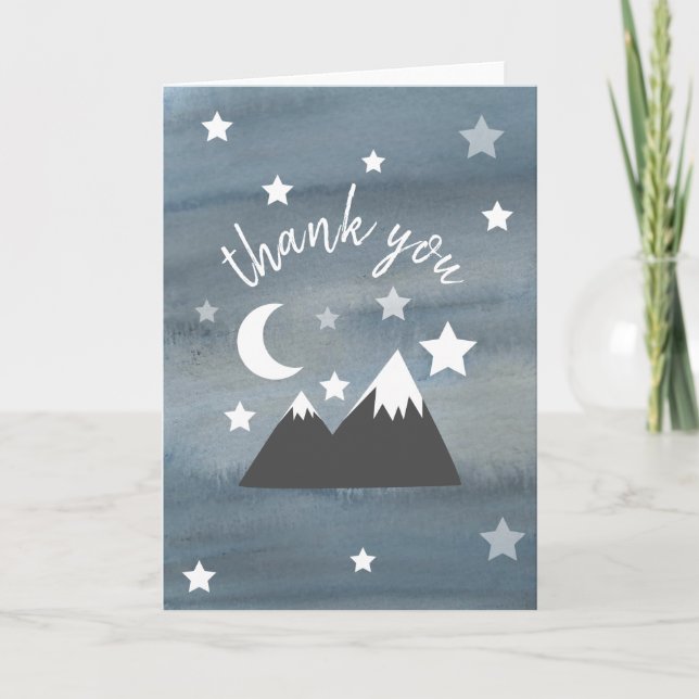 Watercolor Wilderness Stars Mountains Thank You Card (Front)