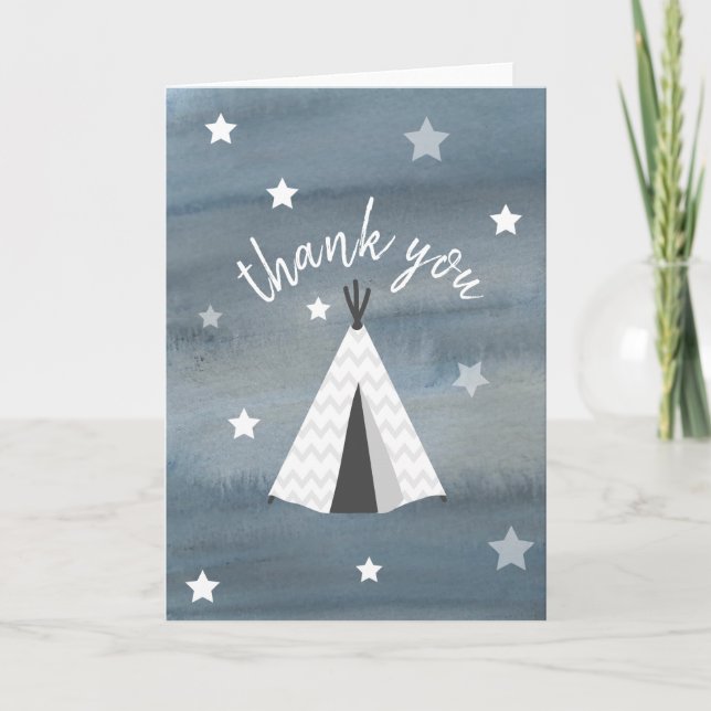 Watercolor Wilderness Stars Tipi Thank You Card (Front)