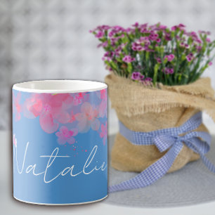 Watercolor wildfloral blue name coffee mug