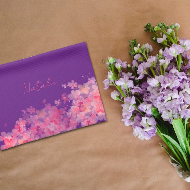 Watercolor wildfloral purple name  tea towel (Creator Uploaded)