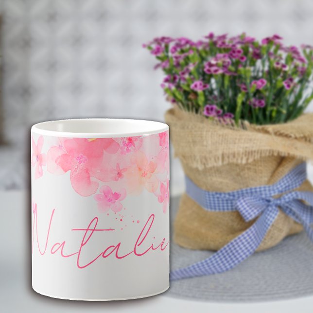Watercolor wildfloral white name  coffee mug (Creator Uploaded)