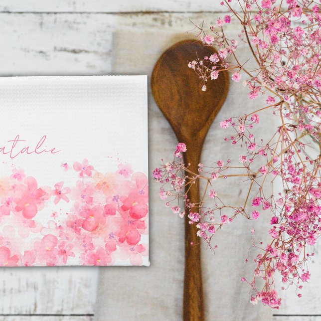 Watercolor wildfloral white name  tea towel (Creator Uploaded)