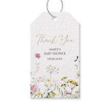 Watercolor Wildfloral Yellow Pink baby shower Tag