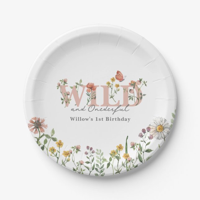Watercolor Wildflower 1st Birthday Custom Paper Plate (Front)