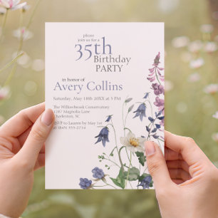 Watercolor Wildflower 35th Birthday Invitation