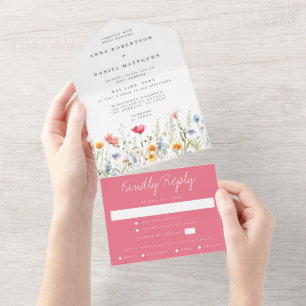Watercolor Wildflower All In One Wedding Invitation