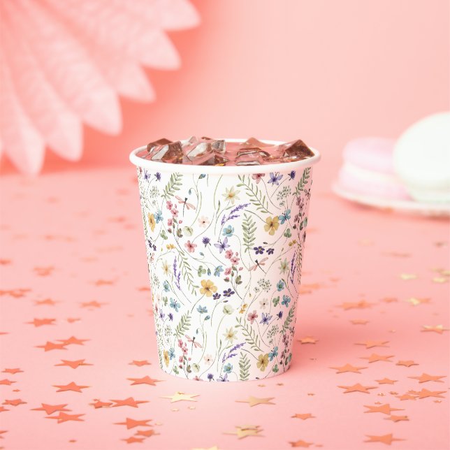 Watercolor Wildflower And Butterflies Pattern  Paper Cups (Insitu)