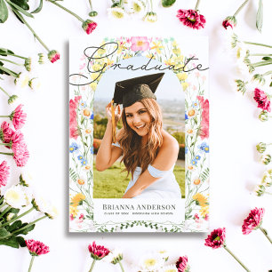 Watercolor Wildflower Arch Graduation Photo Invitation