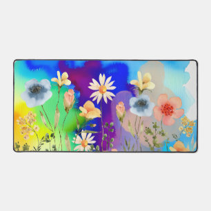 Watercolor Wildflower Art Colourful Floral Desk Mat