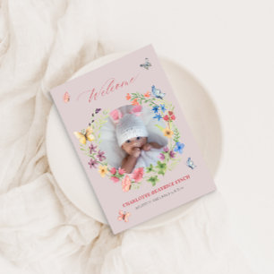 Watercolor Wildflower Baby Girl Photo Birth Announcement
