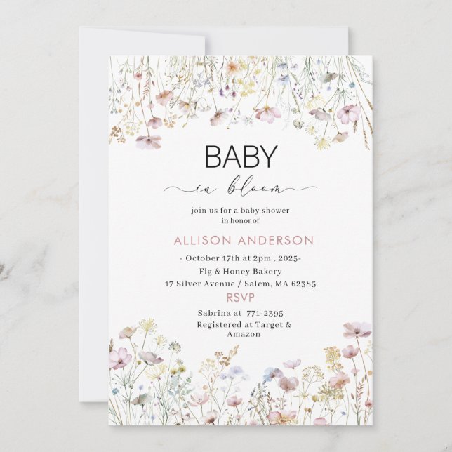 Watercolor Wildflower  Baby in Bloom Baby shower Invitation (Front)