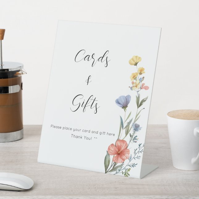 Watercolor Wildflower Baby Shower Cards & Gifts Pedestal Sign (In SItu)