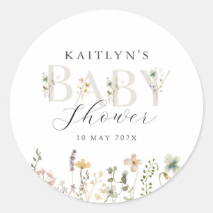Watercolor Wildflower Baby Shower Classic Round Sticker