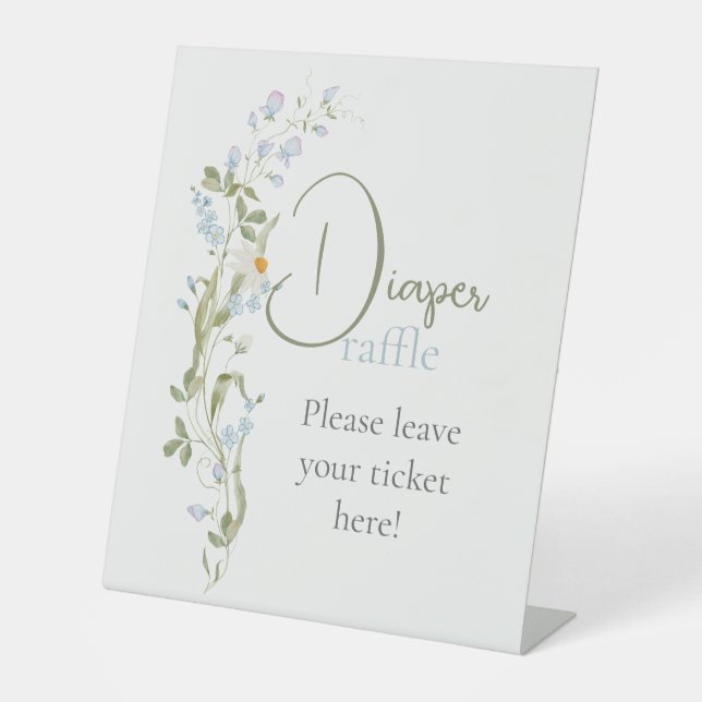 Watercolor Wildflower Baby Shower Diaper Raffle Pedestal Sign (Front)