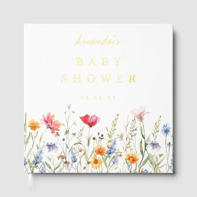 Watercolor Wildflower Baby Shower Guest Book (Front)