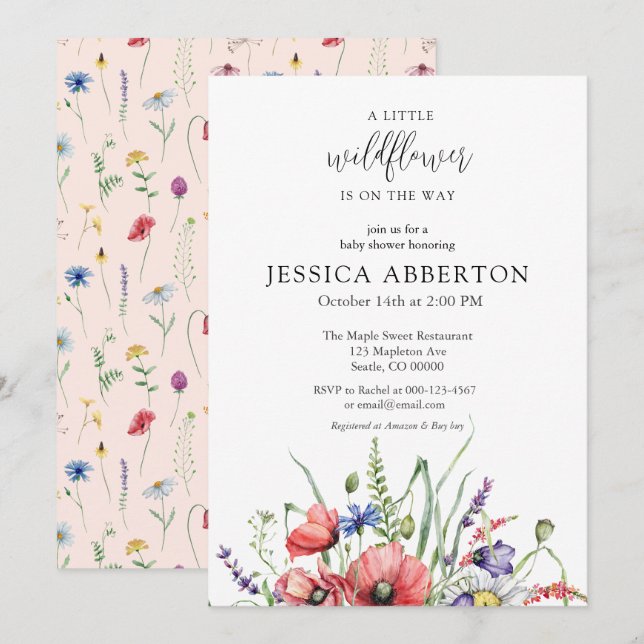 Watercolor Wildflower Baby Shower Invitation (Front/Back)