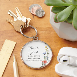 Watercolor Wildflower Baby Shower Key Ring