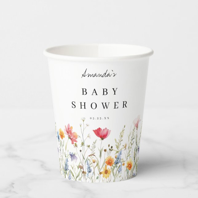 Watercolor Wildflower Baby Shower Paper Cups (Left)