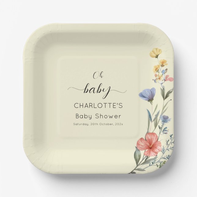 Watercolor Wildflower Baby Shower Paper Plate (Front)