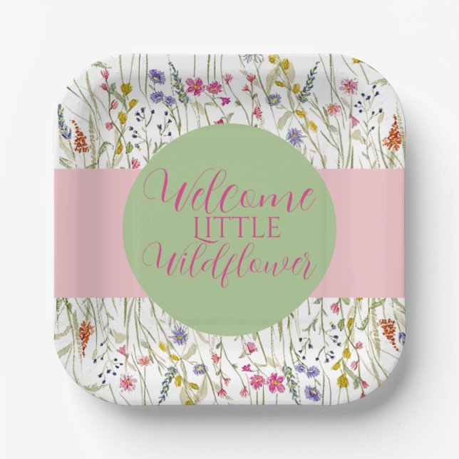 Watercolor Wildflower Baby Shower Paper Plate (Front)