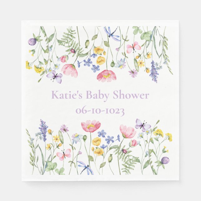 Watercolor Wildflower baby shower party Napkin (Front)
