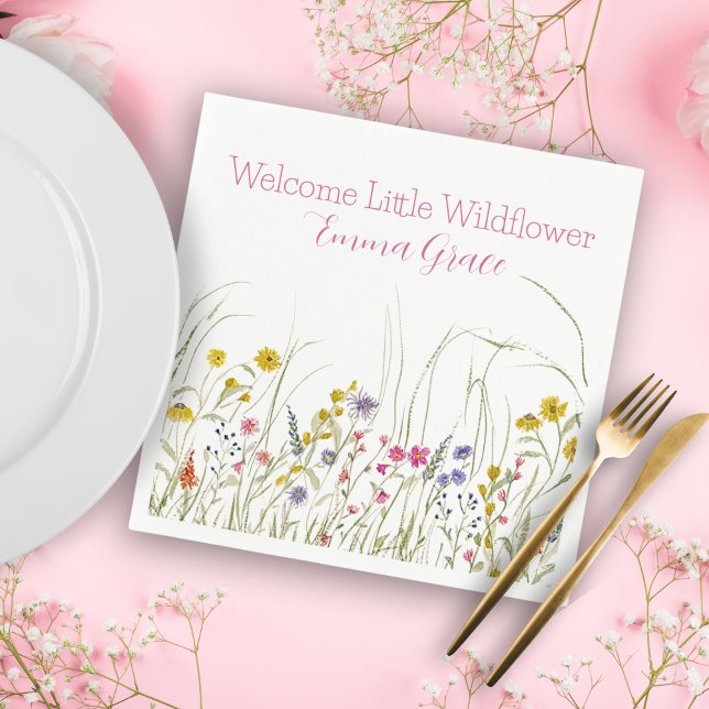 Watercolor Wildflower Baby Shower Party Napkins (Creator Uploaded)