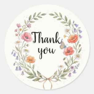 Watercolor Wildflower Baby Shower Thank You Sticke Classic Round Sticker