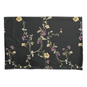 Watercolor Wildflower Black  Botanical Pillowcase