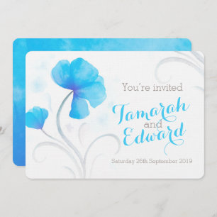 Watercolor wildflower blue grey wedding invite