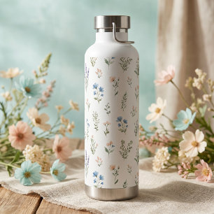 Watercolor Wildflower Blue Lavender Boho Cottage Water Bottle