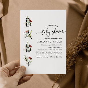 Watercolor Wildflower Boho Baby Shower Invitation