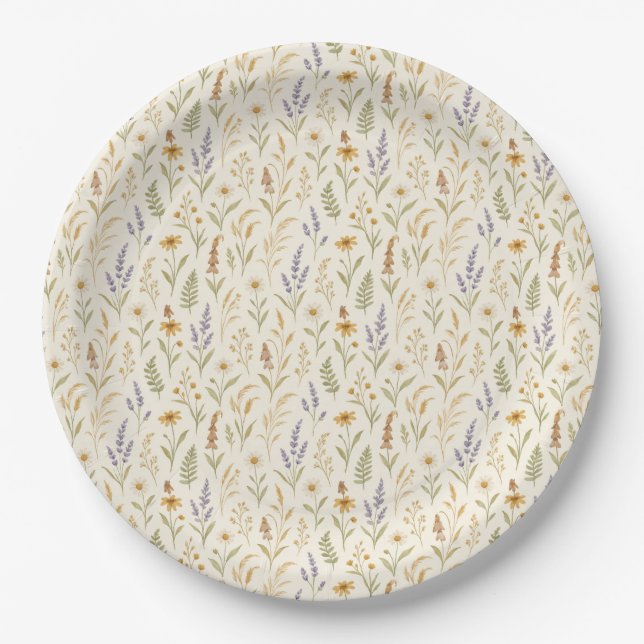 Watercolor Wildflower Boho Wedding In Bloom Paper Plate (Front)