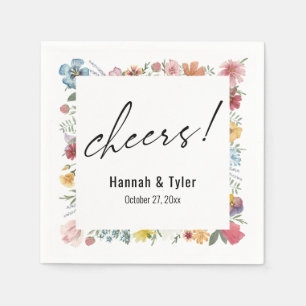 Watercolor Wildflower Border + Cheers! Typography Napkin