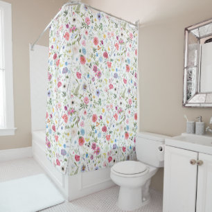 Watercolor Wildflower Botanical Garden Pattern Shower Curtain