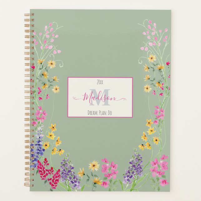 Watercolor Wildflower Botanical Wreath Planner (Front)
